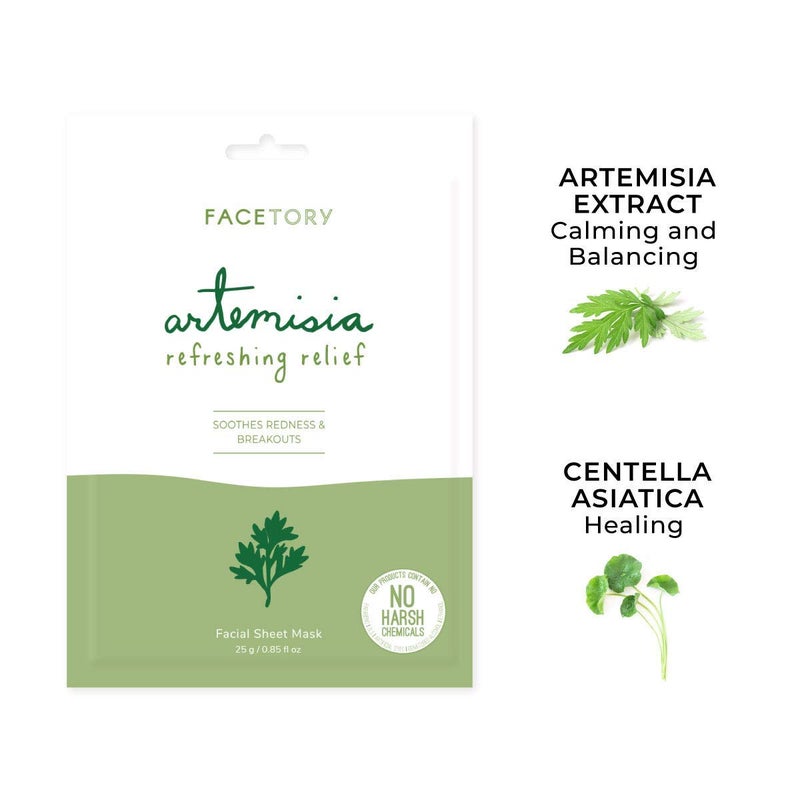 FACETORY K Beauty Face Mask Skin Care - ARTEMISIA REFRESHING RELIEF Sheet Mask with Artemesia Plant Extract | Soothes Redness & Breakouts (10 Pack) - Image 2